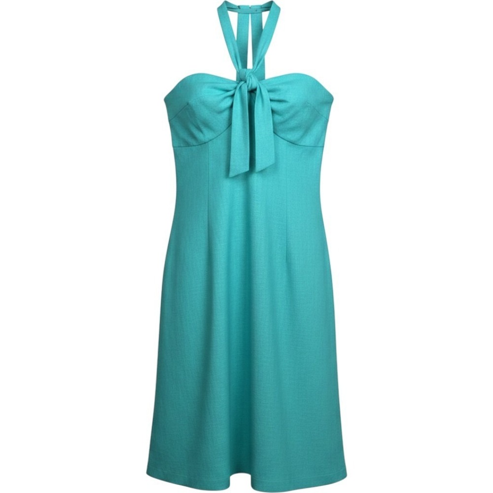 Bar III NWT Teal Linen Blend Halter Neck Twist Front Smocked Back Midi Dress XXS